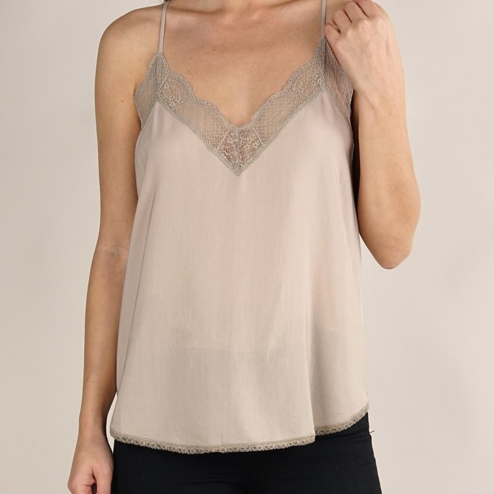 Lovestitch Taupe Lace Trim Racer Back Camisole Sz S
